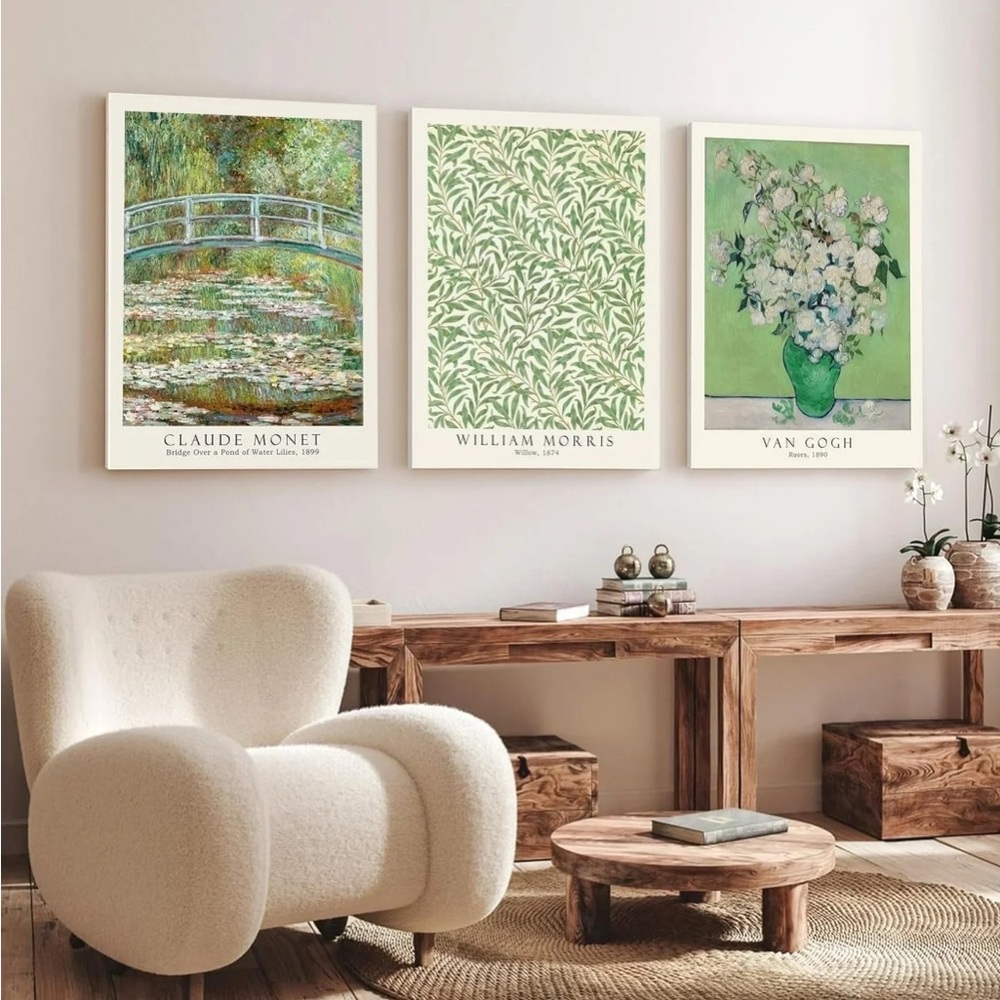 Impressionist Art Canvas Set - Green and White